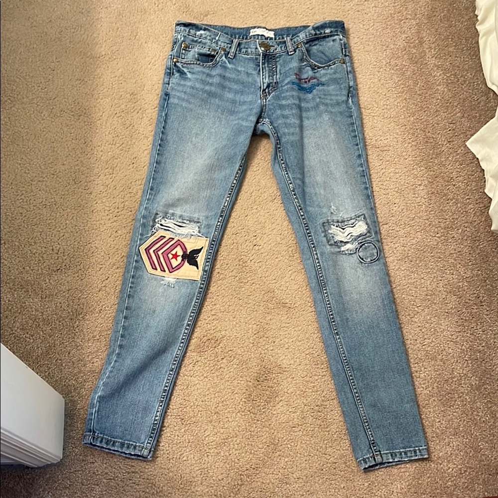 Free People Vintage Low Rise Jeans with Patches